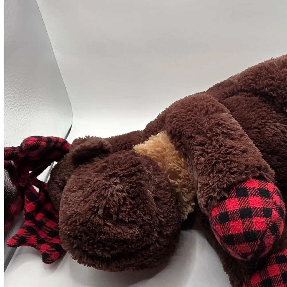 Aurora Plush Moose Brown Buffalo Plaid Antlers 11x12